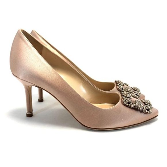 MANOLO Blahnik Champagne Hangisi 70mm Crystal Embellished Pumps - Picture 7 of 11